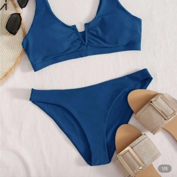 SHEIN Swim V Wired Blue Bikini Set - Picture 1 of 5